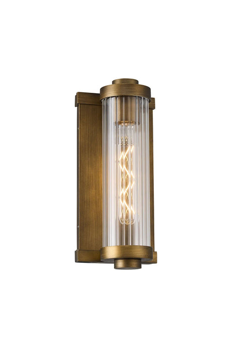 SETH Wall Light, 1 Light E27, IP54, Matt Bronze/Clear Ribbed Glass Shade