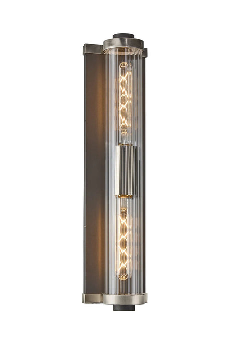 SETH Wall Light, 2 Light E27, IP54, Anthracite/Satin Nickel/Clear Ribbed Glass Shade