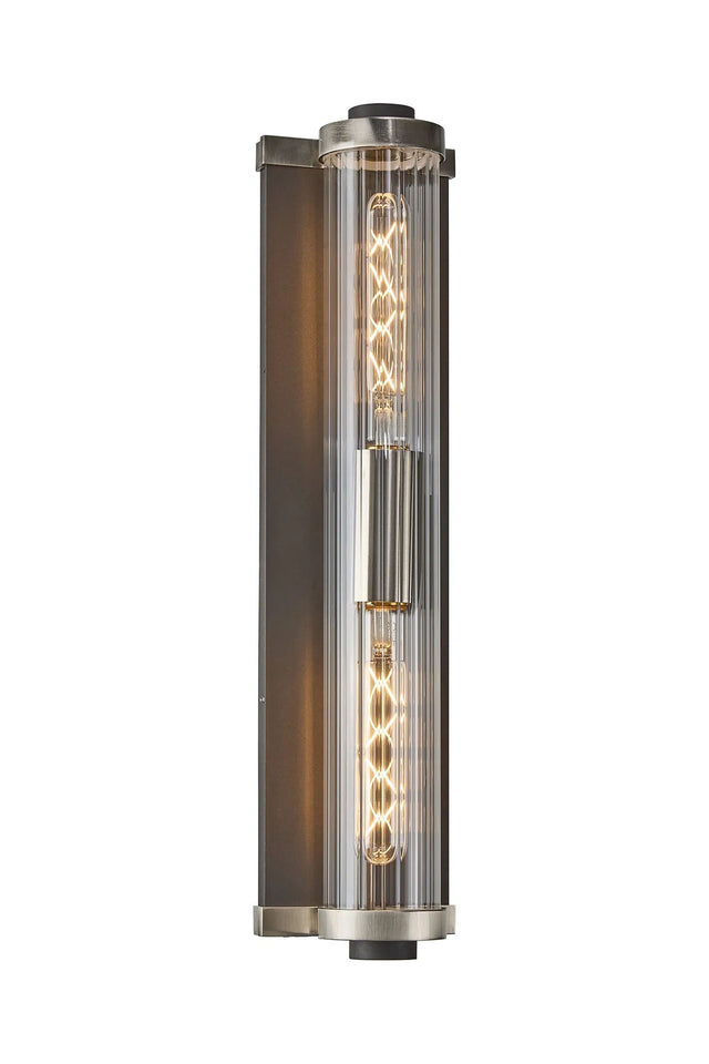 SETH Wall Light, 2 Light E27, IP54, Anthracite/Satin Nickel/Clear Ribbed Glass Shade