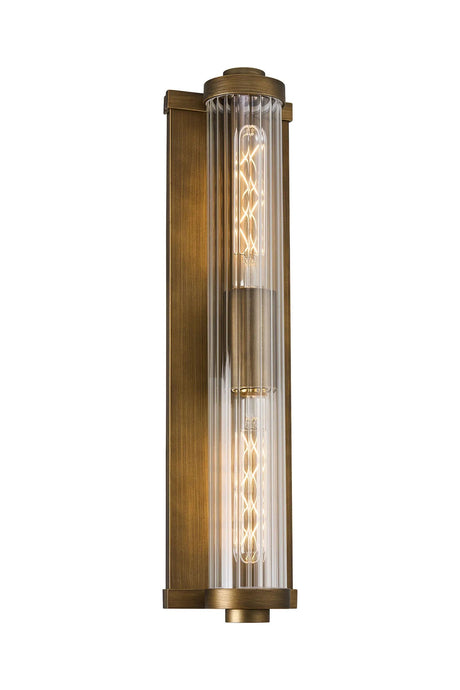 SETH Wall Light, 2 Light E27, IP54, Matt Bronze/Clear Ribbed Glass Shade