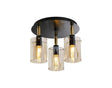 Shilton Round Semi Ceiling 3 Light IP44 Cylinder Glass Black/Brass Gold/Amber