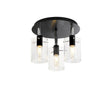 Shilton Round Semi Ceiling 3 Light IP44 Cylinder Glass  Black/Polished Chrome/Clear