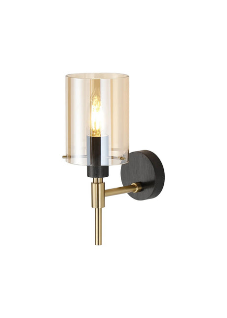 Shilton Wall Lamp 1 Light IP44 Cylinder Glass Black/Brass Gold/Amber
