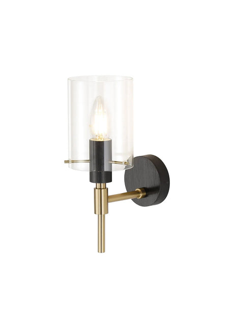 Shilton Wall Lamp 1 Light IP44 Cylinder Shade Black/Brass Gold/Clear