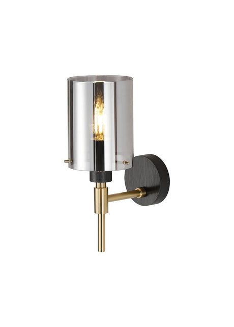 Shilton Wall Lamp 1 Light IP44 Cylinder Glass Black/Brass Gold/Smoke