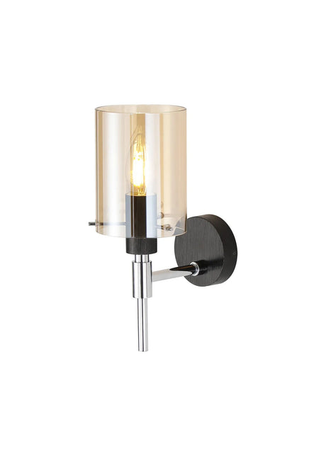 Shilton Wall Lamp 1 Light IP44 Cylinder Glass Black/Polished Chrome/Amber