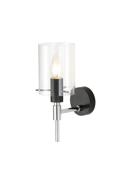 Shilton Wall Lamp 1 Light IP44 Cylinder Glass Black/Polished Chrome/Clear