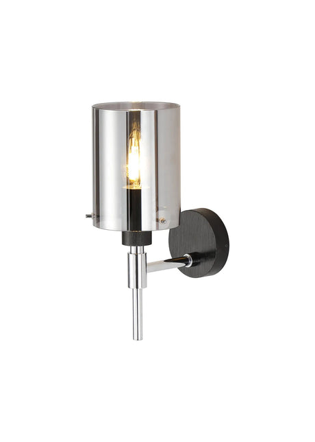 Shilton Wall Lamp 1 Light IP44 Cylinder Glass Polished Chrome/Smoke
