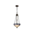Siddall 2 Light Uplighter Pendant E27 With 30cm Tiffany Shade, Blue/Clear Crystal/Aged Antique Brass