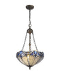 Siddall 2 Light Uplighter Pendant E27 With 40cm Tiffany Shade, Blue/Clear Crystal/Aged Antique Brass