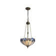 Siddall 3 Light Uplighter Pendant E27 With 40cm Tiffany Shade, Blue/Clear Crystal/Aged Antique Brass