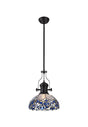 Siddall 1 Light Pendant E27 With 30cm Tiffany Shade, Matt Black/Blue/Clear Crystal