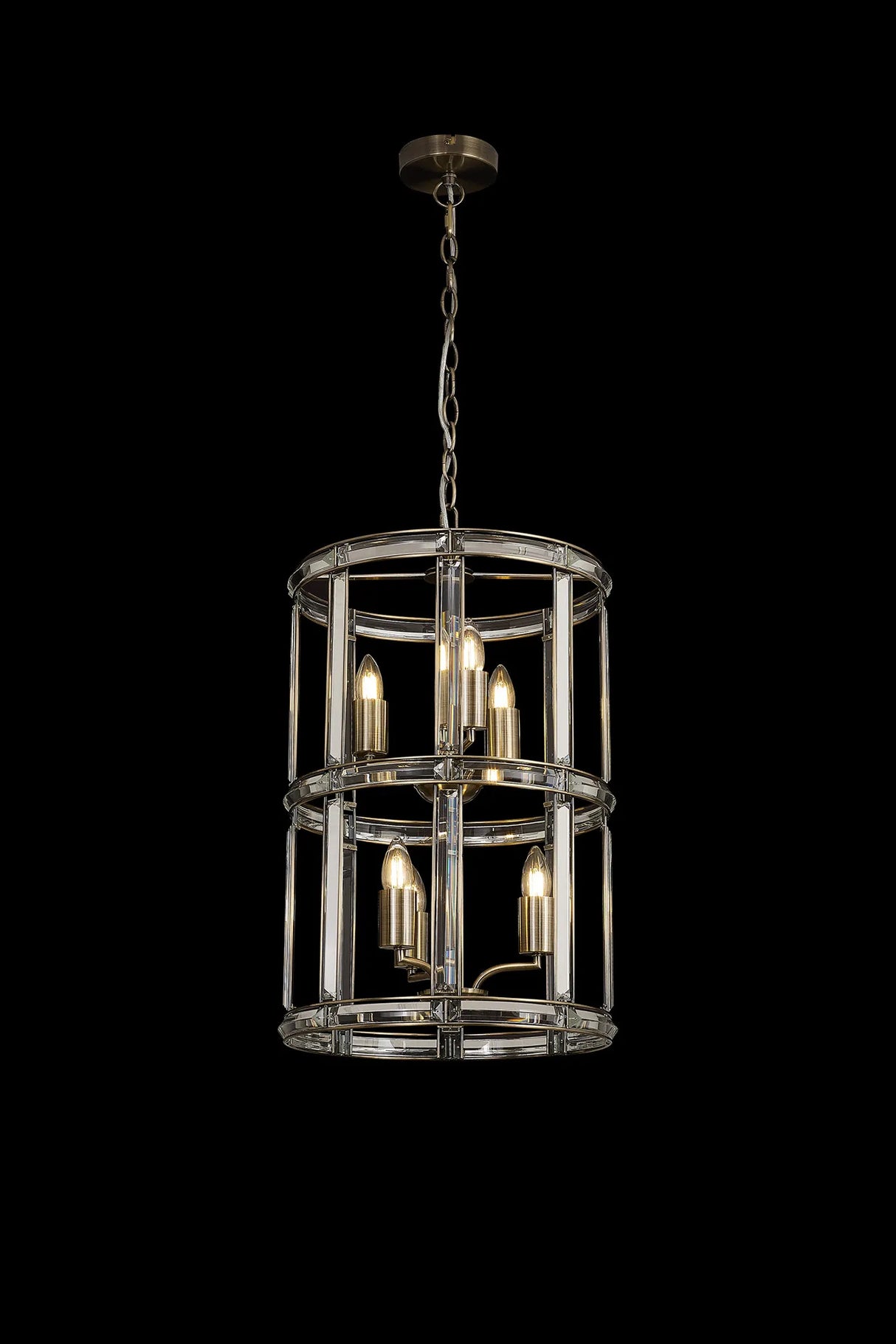 Ellison Small Round Column Pendant, 6 x E27, Antique Brass