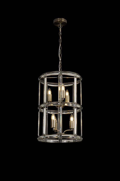 Ellison Small Round Column Pendant, 6 x E27, Antique Brass
