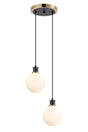 Stevens 2 Light Pendant, E14 With 15cm Round Glass Shades, Brass, Opal & Satin Black