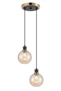 Stevens 2 Light Pendant, E14 With 15cm Round Segment Glass Shades, Brass, Amber Plated & Satin Black
