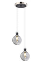 Stevens 2 Light Pendant, E14 With 15cm Round Double Textured Smooth / Ribbed Glass Shades, Satin Nickel, Smoke Plated & Satin Black