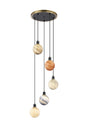Stevens 48cm Round Pendant, 5 Light E14 With 15cm Mixed Colour Round Marble Effect Glass Shade, Brass & Satin Black Framework