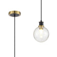 Stevens 1.3m Pendant, 1 x E14 With 15cm Round Crackled Glass Shade, Brass, Clear & Satin Black