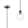 Stevens 1.3m Pendant, 1 x E14 With 15cm Round Glass Shade, Satin Nickel, Clear & Satin Black