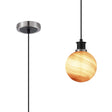 Stevens 1.3m Pendant, 1 Light E14 With 15cm Round Dark Pink Marble Effect Glass Shade, Satin Nickel & Satin Black Framework