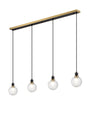 Stevens 1.3m Linear Pendant, 4 x E14 With 15cm Round Textured Diamond Pattern Glass Shade, Brass, Clear & Satin Black
