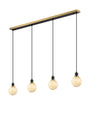 Stevens 1.3m Linear Pendant, 4 Light E14 With 15cm Round Dark Beige Marble Effect Glass Shade, Brass & Satin Black Framework