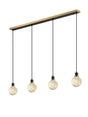 Stevens 1.3m Linear Pendant, 4 Light E14 With 15cm Round Dark Green Marble Effect Glass Shade, Brass & Satin Black Framework