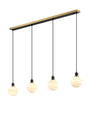 Stevens 1.3m Linear Pendant, 4 x E14 With 15cm Round Marble Effect Glass Shade, Brass, White & Satin Black