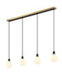 Stevens 1.3m Linear Pendant, 4 x E14 With 15cm Round Glass Shade, Brass, Opal & Satin Black