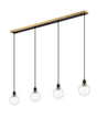 Stevens 1.3m Linear Pendant, 4 x E14 With 15cm Round Segment Glass Shade, Brass, Clear & Satin Black