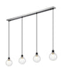 Stevens 1.3m Linear Pendant, 4 x E14 With 15cm Round Crackled Glass Shade, Satin Nickel, Clear & Satin Black
