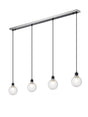 Stevens 1.3m Linear Pendant, 4 x E14 With 15cm Round Textured Diamond Pattern Glass Shade, Satin Nickel, Clear & Satin Black