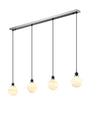 Stevens 1.3m Linear Pendant, 4 x E14 With 15cm Round Marble Effect Glass Shade, Satin Nickel, White & Satin Black