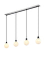 Stevens 1.3m Linear Pendant, 4 x E14 With 15cm Round Speckled Glass Shade, Satin Nickel, White & Satin Black