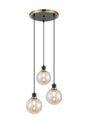 Stevens 1.3m Round Pendant, 3 x E14 With 15cm Round Glass Shade, Brass, Amber Plated & Satin Black