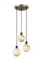 Stevens 38cm Round Pendant, 3 Light E14 With 15cm Round Dark Green Marble Effect Glass Shade, Brass & Satin Black Framework