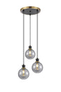 Stevens 1.3m Round Pendant, 3 x E14 With 15cm Round Segment Glass Shade, Brass, Smoke Plated & Satin Black