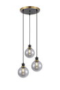 Stevens 1.3m Round Pendant, 3 x E14 With 15cm Round Glass Shade, Brass, Smoke Plated & Satin Black