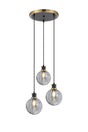 Stevens 1.3m Round Pendant, 3 x E14 With 15cm Round Double Textured Smooth/Ribbed Glass Shade, Brass, Smoke Plated & Satin Black