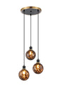 Stevens 38cm Round Pendant, 3 Light E14 With 15cm Round Brown & Amber Tortoise Shell Glass Shade, Brass & Satin Black