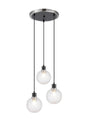 Stevens 1.3m Round Pendant, 3 x E14 With 15cm Round Textured Crumple Glass Shade, Satin Nickel, Clear & Satin Black