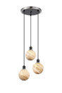 Stevens 38cm Round Pendant, 3 Light E14 With 15cm Round Light Grey Marble Effect Glass Shade, Satin Nickel & Satin Black Framework