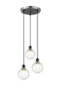 Stevens 1.3m Round Pendant, 3 x E14 With 15cm Round Textured Melting Glass Shade, Satin Nickel, Clear & Satin Black
