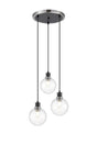 Stevens 1.3m Round Pendant, 3 x E14 With 15cm Round Segment Glass Shade, Satin Nickel, Clear & Satin Black
