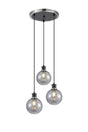 Stevens 1.3m Round Pendant, 3 x E14 With 15cm Round Segment Glass Shade, Satin Nickel, Smoke Plated & Satin Black
