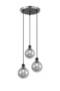 Stevens 1.3m Round Pendant, 3 x E14 With 15cm Round Glass Shade, Satin Nickel, Smoke Plated & Satin Black