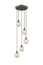 Stevens 1.8m Round Pendant, 5 x E14 With 15cm Round Glass Shade, Brass, Amber Plated & Satin Black