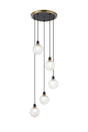 Stevens 1.8m Round Pendant, 5 x E14 With 15cm Round Textured Diamond Pattern Glass Shade, Brass, Clear & Satin Black