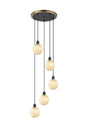 Stevens 48cm Round Pendant, 5 Light E14 With 15cm Round Dark Beige Marble Effect Glass Shade, Brass & Satin Black Framework